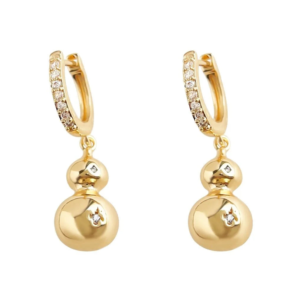 Old Money Style 14K Plated Copper Micro Pave Zircon Gourd Drop Earrings