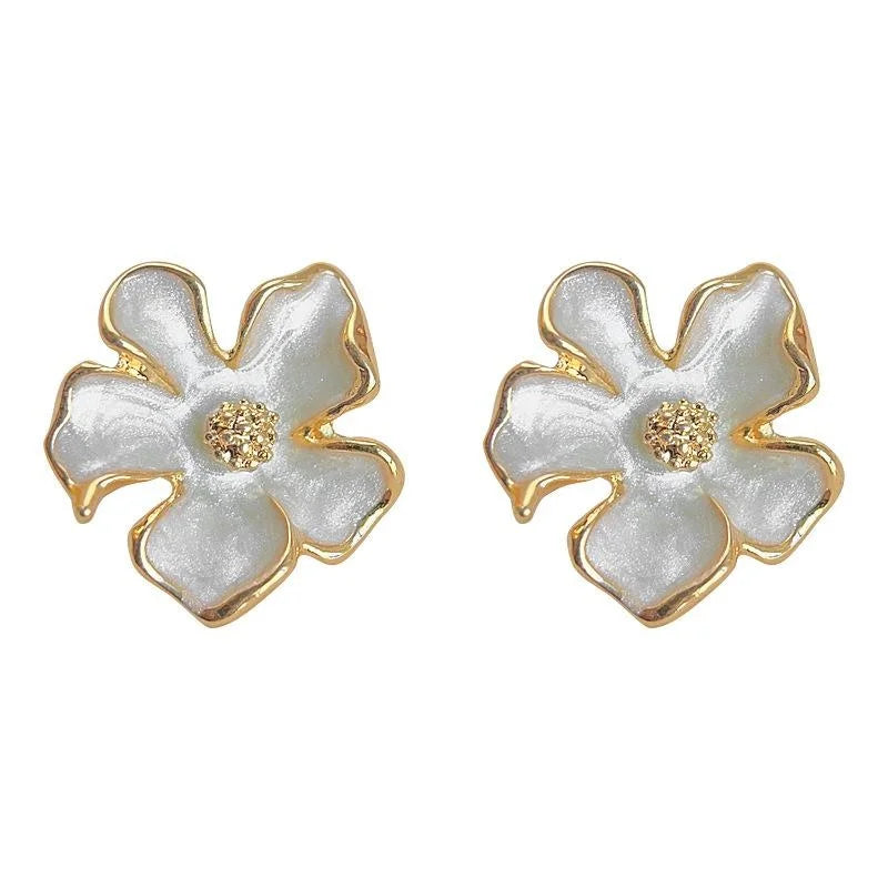 Sweet Gardenia Flower Stud Earrings 14K Electroplated Copper Enamel Elegant Jewelry