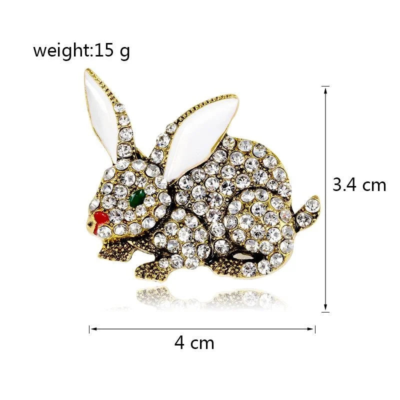 Cute Rhinestone Rabbit Brooch With Enamel Ears, Gold Alloy Animal Lapel Pin Corsage Suit Accessory Gift