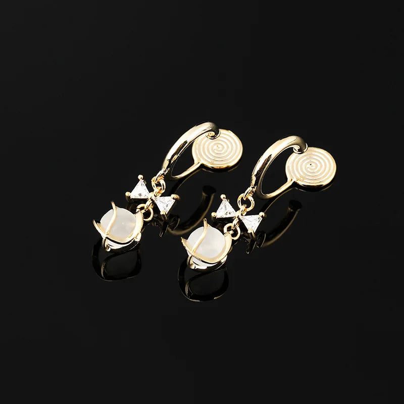 Elegant Cat Eye Stone Spiral Disc Bow Alloy Zircon Stud & Clip On No Piercing Dangle Earrings