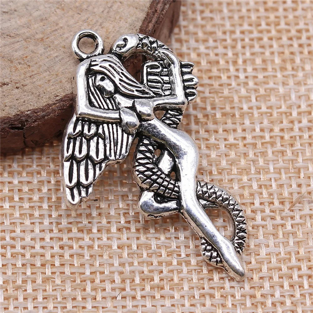 40x26mm 3.1g Multicolor Zinc Alloy Snake Angel Eve Charm Pendant for DIY Mythology Jewelry Making