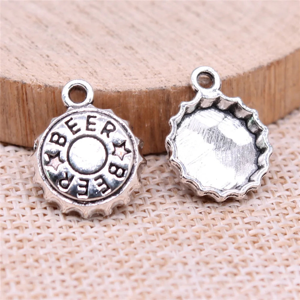 17x14mm 1.3g Antique Silver Zinc Alloy Beer Bottle Cap Charm Pendant for DIY Drink Theme Jewelry