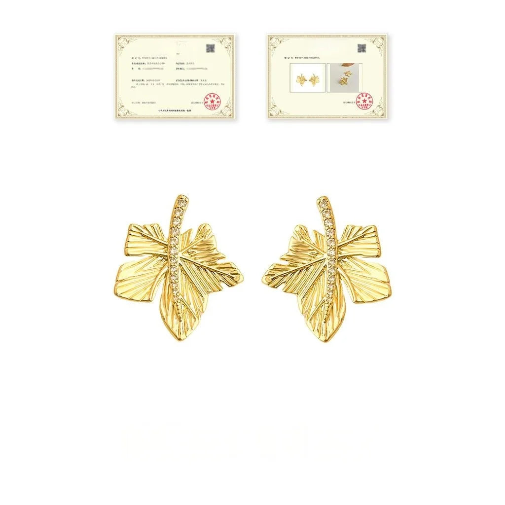 Original Design 18K Gold Plated Zircon Maple Leaf Drop Earrings