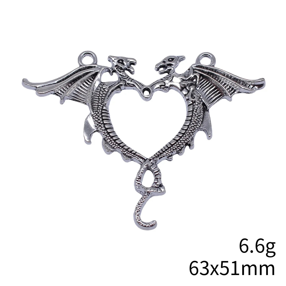 63x51mm 6.6g Antique Silver Zinc Alloy Gothic Flying Dragon Heart Charm Pendant for DIY Jewelry Making