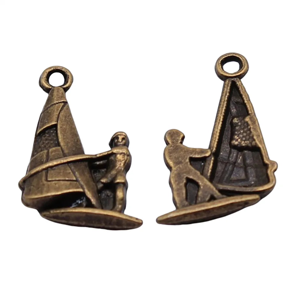 22x14mm 1.2g Antique Bronze Tone Zinc Alloy Sailing Athlete Sailboat Charm Pendant for Sports Jewelry DIY