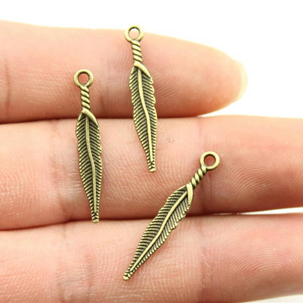 28mm 0.5g Multicolor Zinc Alloy Feather Charm Pendant for DIY Necklace Bracelet Jewelry Making