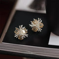 Coffee Tone Glass Crystal Flower Geometric Stud Earrings Silver Plated Copper Fashion Jewelry
