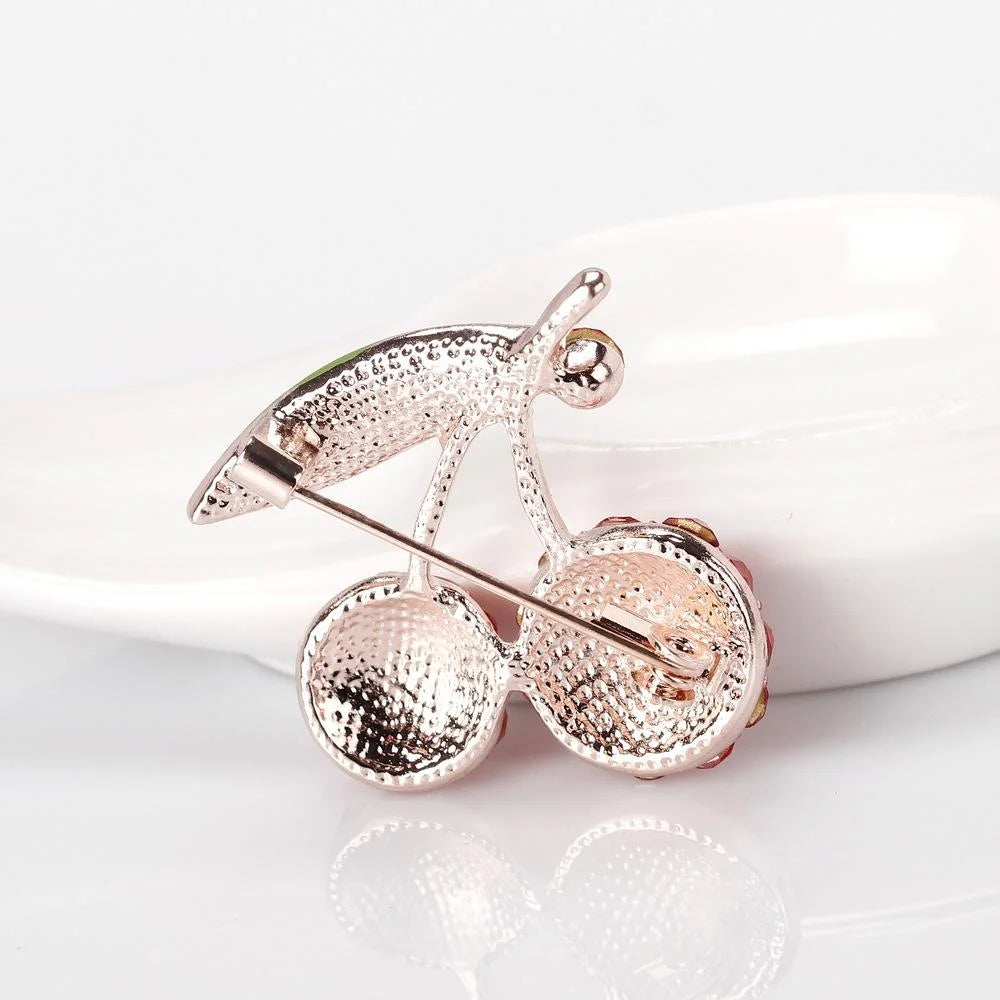 Cute Red Enamel Cherry Rhinestone Brooch For Women, Fashion Alloy Lapel Pin Corsage Gift Accessory