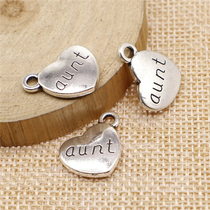 15x18mm 2.8g Multicolor Zinc Alloy Aunt Heart Charm Pendant for DIY Necklace Bracelet Making
