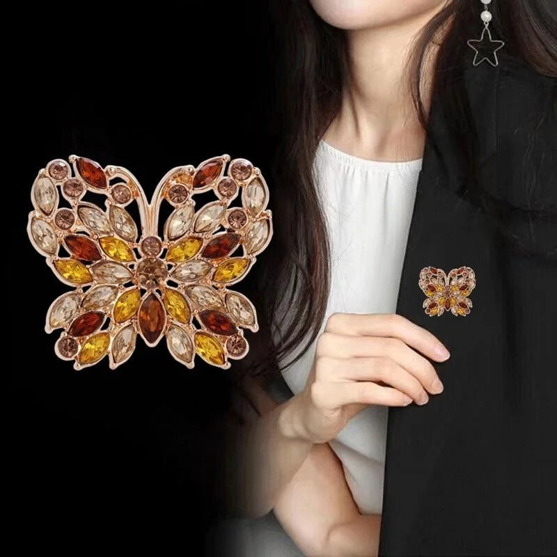 Luxury Rhinestone Butterfly Brooch For Women, Elegant Alloy Lapel Pin Corsage Coat Suit Accessory Gift