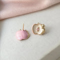 Designer Apple Cat Enamel Copper Zircon Stud Earrings Silver Plated Luxury Women's Jewelry