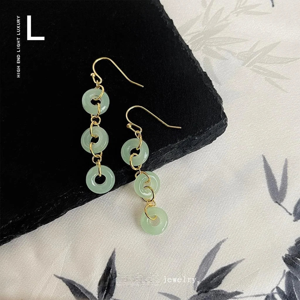 New Chinese Style Handmade Peace Buckle Tassel Drop Earrings With Glass Crystal Geometric Design