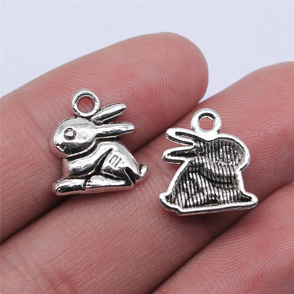 14x13mm 1.1g Antique Silver Zinc Alloy Rabbit Charm Pendant for DIY Bracelet Necklace Making
