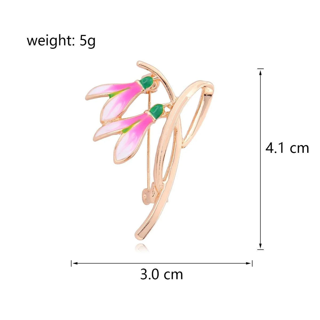 Elegant Pink Enamel Snowdrop Flower Brooch Rose Gold Alloy Floral Lapel Pin Corsage Suit Accessory Gift
