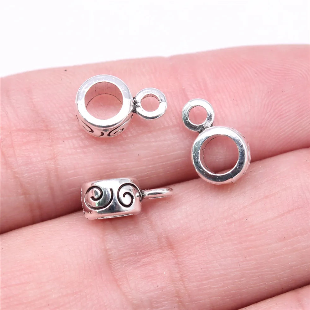 12x8x5mm 0.8g Antique Silver Zinc Alloy Carved Three Hole Bail Connector Charm for DIY Pendant Making