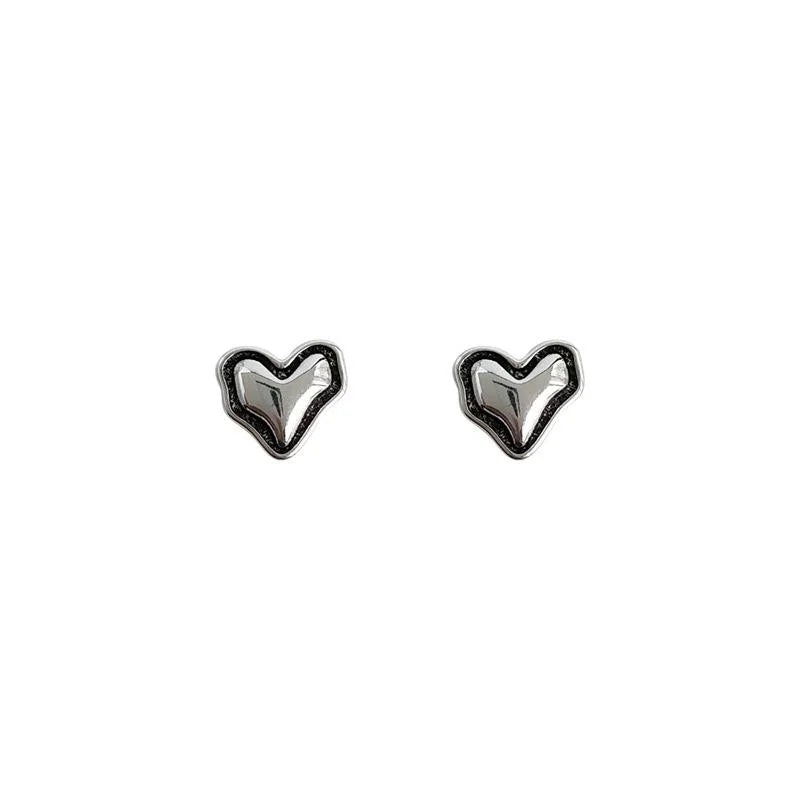 Minimalist Distressed Copper Mini Heart Stud Earrings Irregular Lava Texture Jewelry For Women