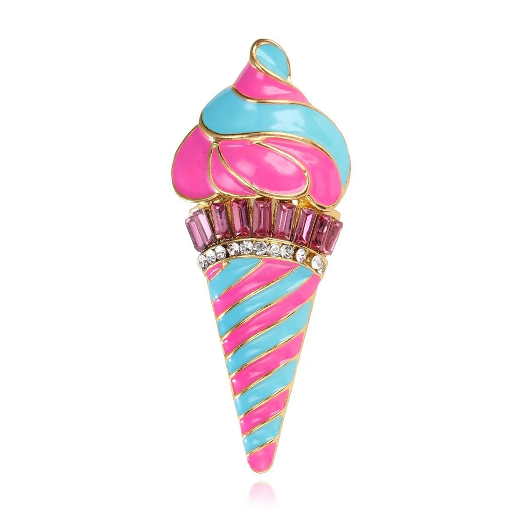 Cute Enamel Ice Cream Cone Brooch With Rhinestone Accents, Colorful Alloy Lapel Pin Corsage Gift