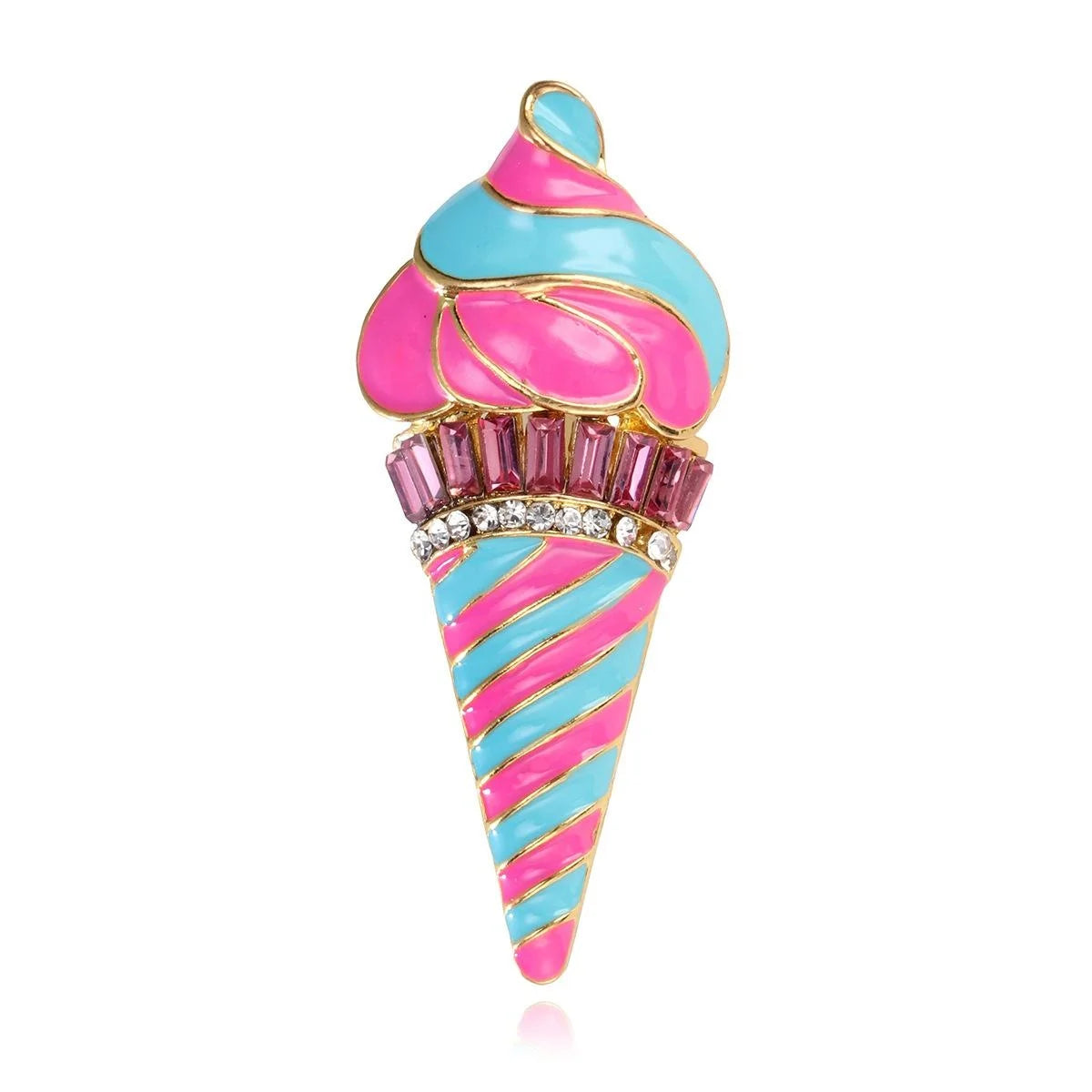 Cute Enamel Ice Cream Cone Brooch With Rhinestone Accents, Colorful Alloy Lapel Pin Corsage Gift