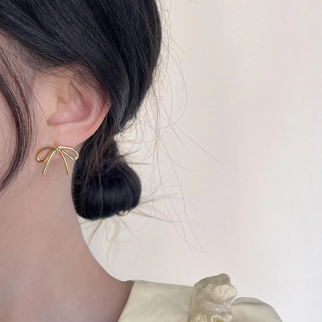 Copper 14K Plated Bow Stud Earrings Minimalist Light Luxury Commuter Jewelry for Women