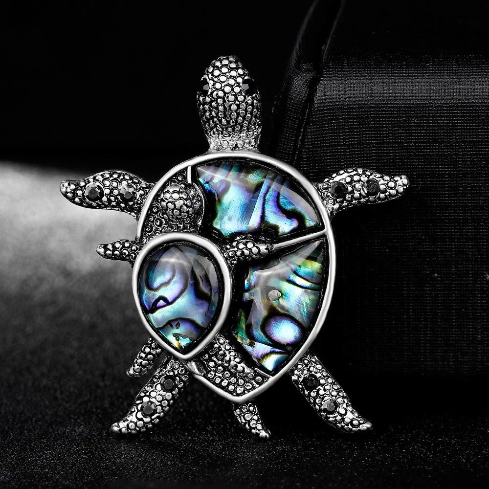 Vintage Turtle Mother Of Pearl Shell Rhinestone Alloy Brooch For Women, Elegant Lapel Pin Suit Gift