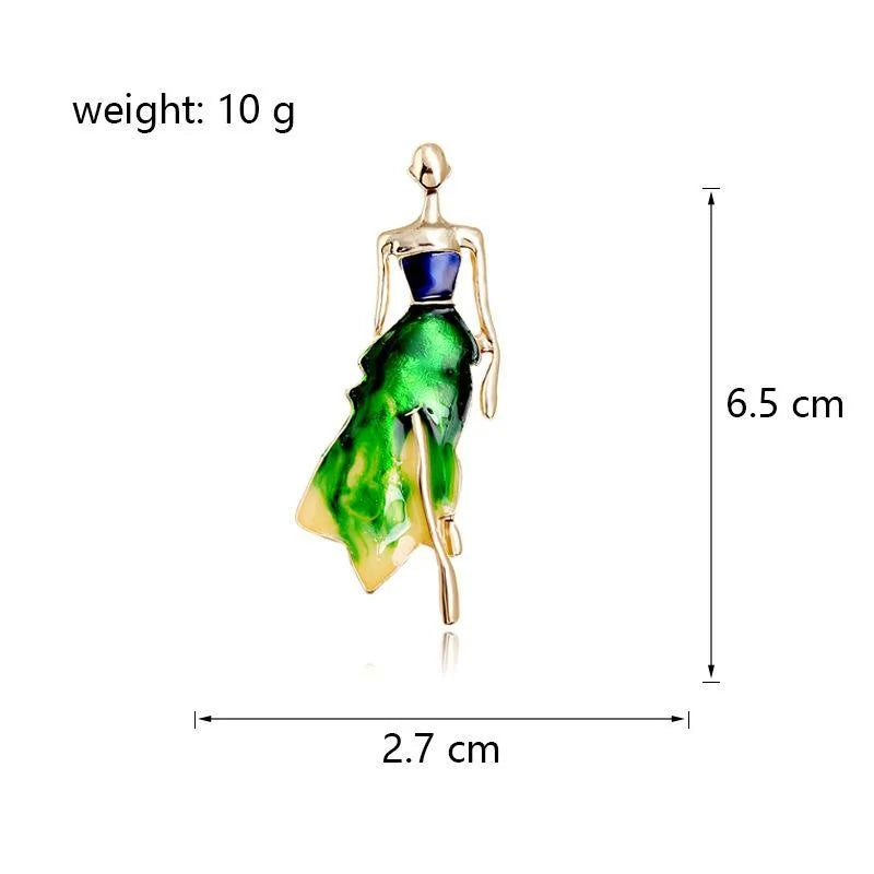 Elegant Dancing Girl Enamel Brooch Gold Tone Alloy Lapel Pin Creative Fashion Corsage Suit Accessory Gift