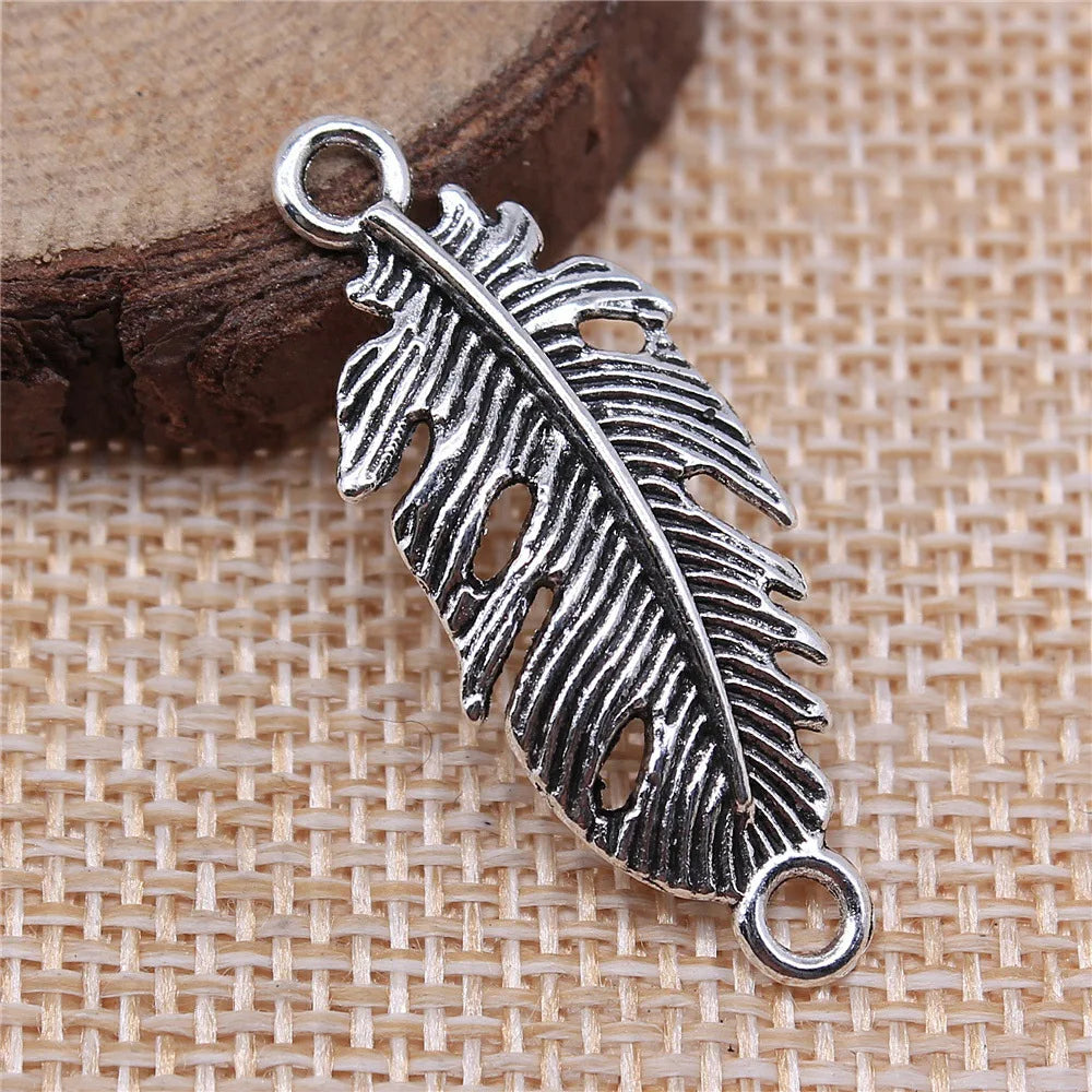 35x14mm 1.8g Multicolor Zinc Alloy Feather Connector Charm for DIY Bracelet Necklace Making