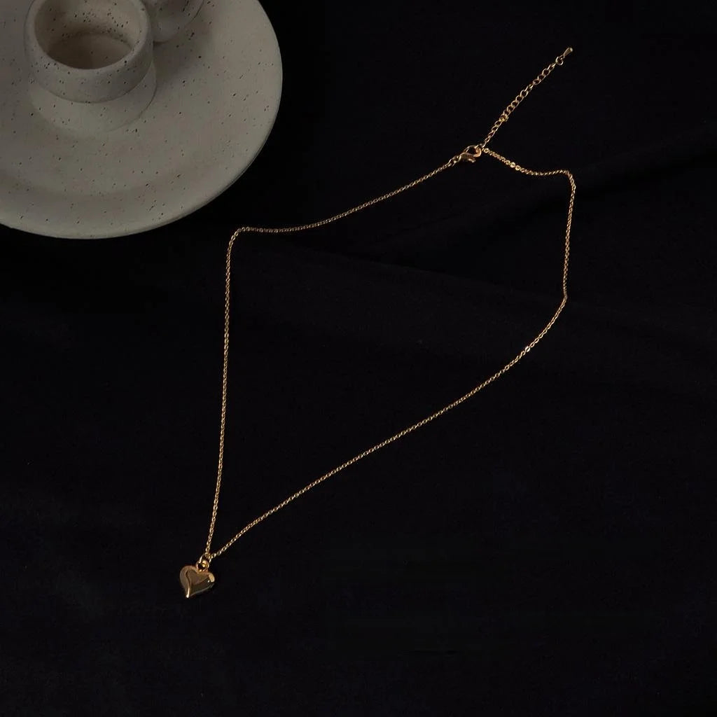 14K Gold Plated Copper Heart Pendant Necklace For Women Korean Minimalist Collarbone Chain