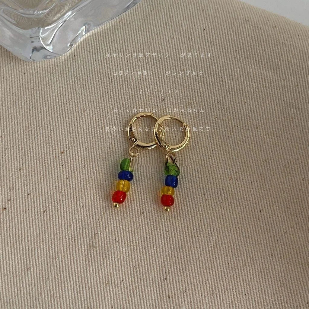 Colorful Dopamine Sweet Summer Copper Heart Tassel Stud Earrings With Silver Plated Pins