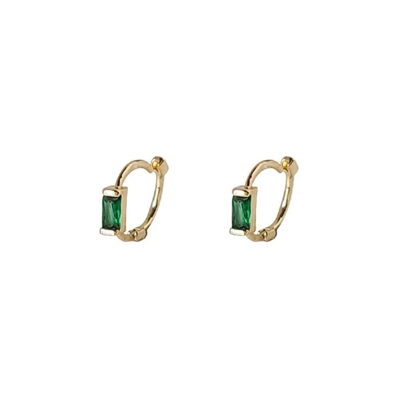 Minimalist Copper Green Rectangular Zircon Stud Earrings Micro Pave Geometric Daily Jewelry