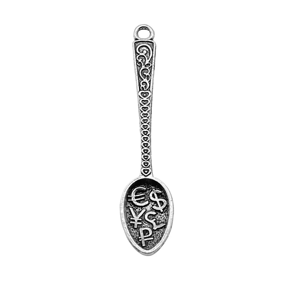 12x57mm 2.4g Multicolor Zinc Alloy Lucky Spoon Charm Pendant for DIY Necklace Bracelet Jewelry Making