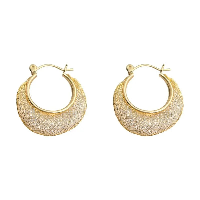 Light Luxury Copper Mesh Zircon Geometric Round Hoop Earrings For Women