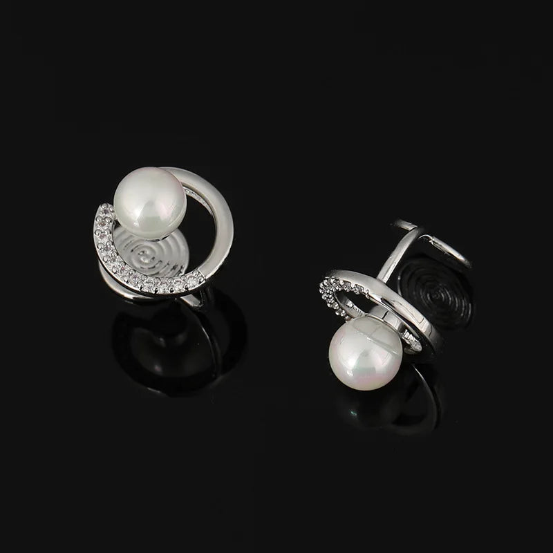 Elegant Geometric Pearl Hoop Stud & Clip On No Piercing Gold Alloy Rhinestone Korean Commuter Earrings