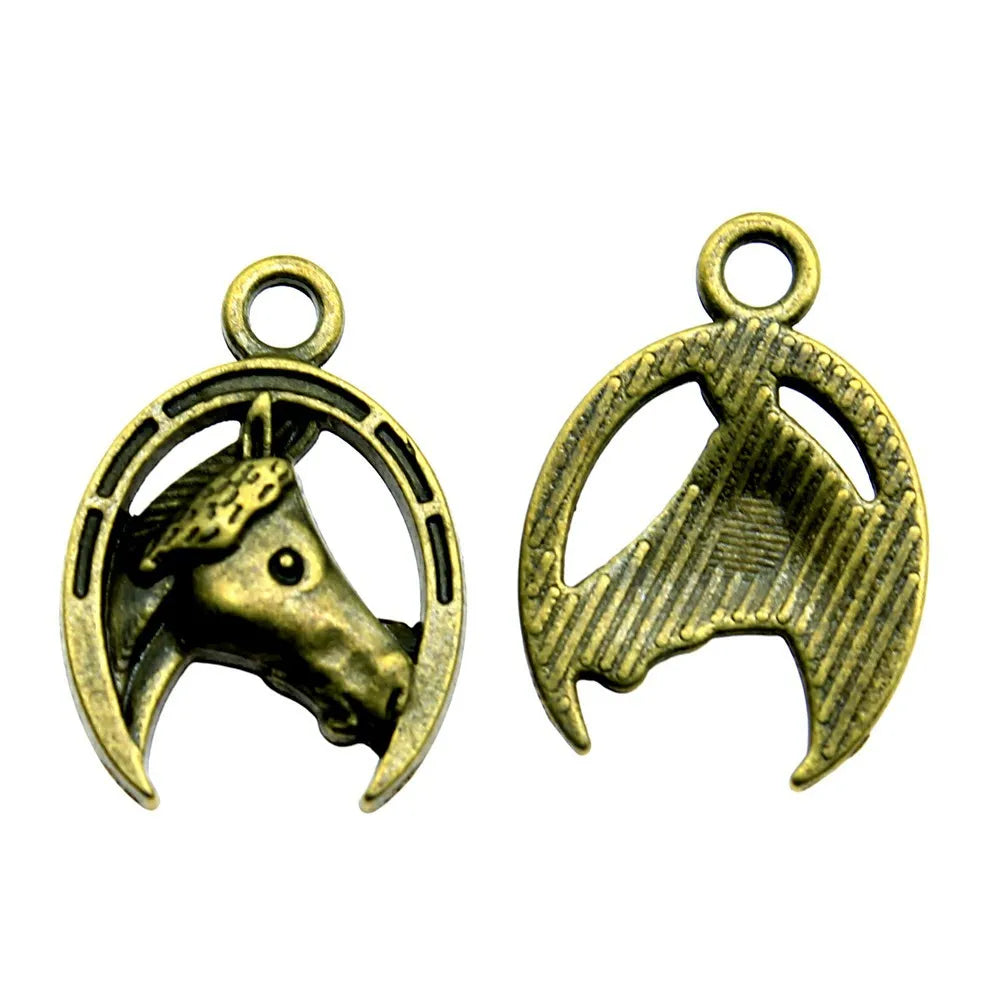 21x15mm 1.8g Multicolor Zinc Alloy Horse Head Horseshoe Charm Pendant for DIY Necklace Bracelet Making