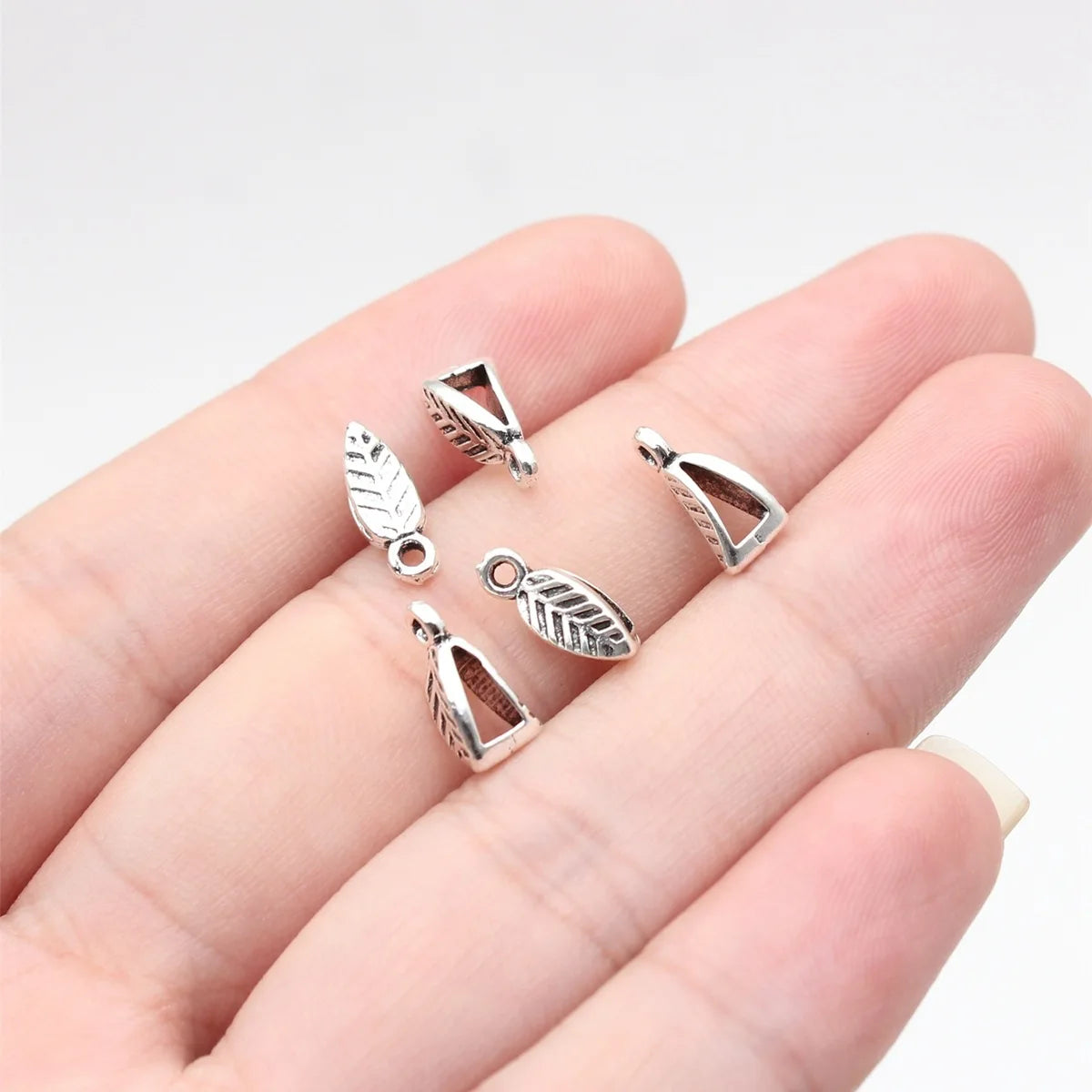 10x5x4.2mm 0.35g Multicolor Zinc Alloy Leaf Three-Hole Bail Pendant for DIY Necklace Bracelet Making