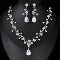 Luxury Bridal Crystal Flower Vine Necklace And Drop Earrings Jewelry Set, Silver Alloy Glass Rhinestone Wedding Jewelry