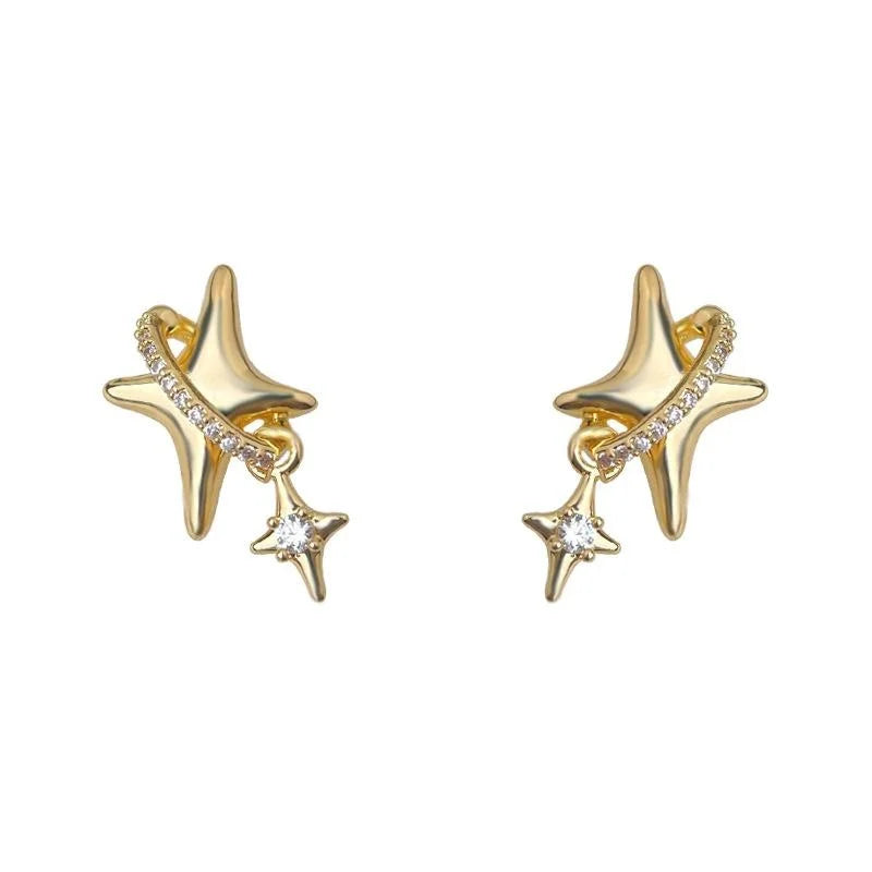 Original Starburst Zircon Copper Stud Earrings 14K Plated Light Luxury Jewelry