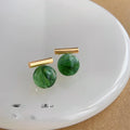 New Chinese Green Gradient Resin Sphere Drop Earrings Vintage Forest Style Geometric Designer Jewelry
