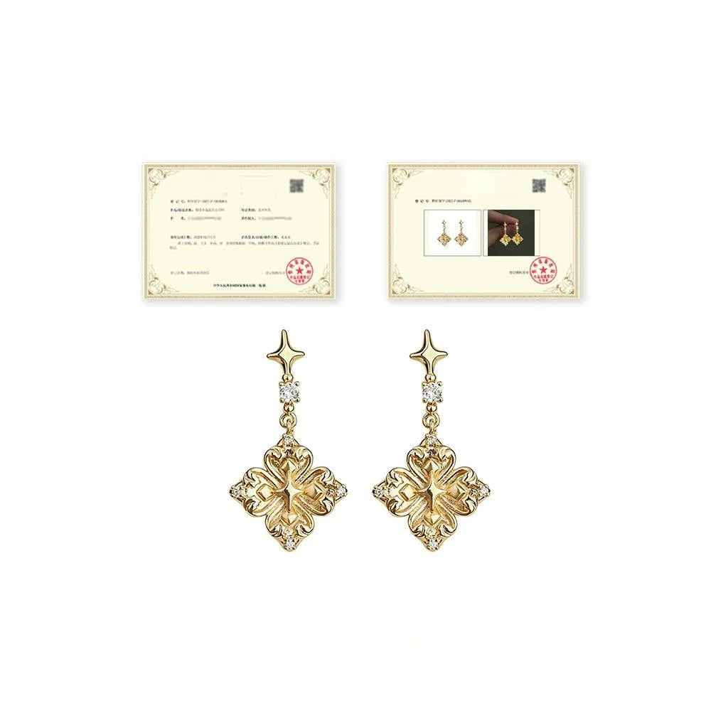 Premium Eco Copper Iris Flower Star Zircon Micro Pave Drop Earrings