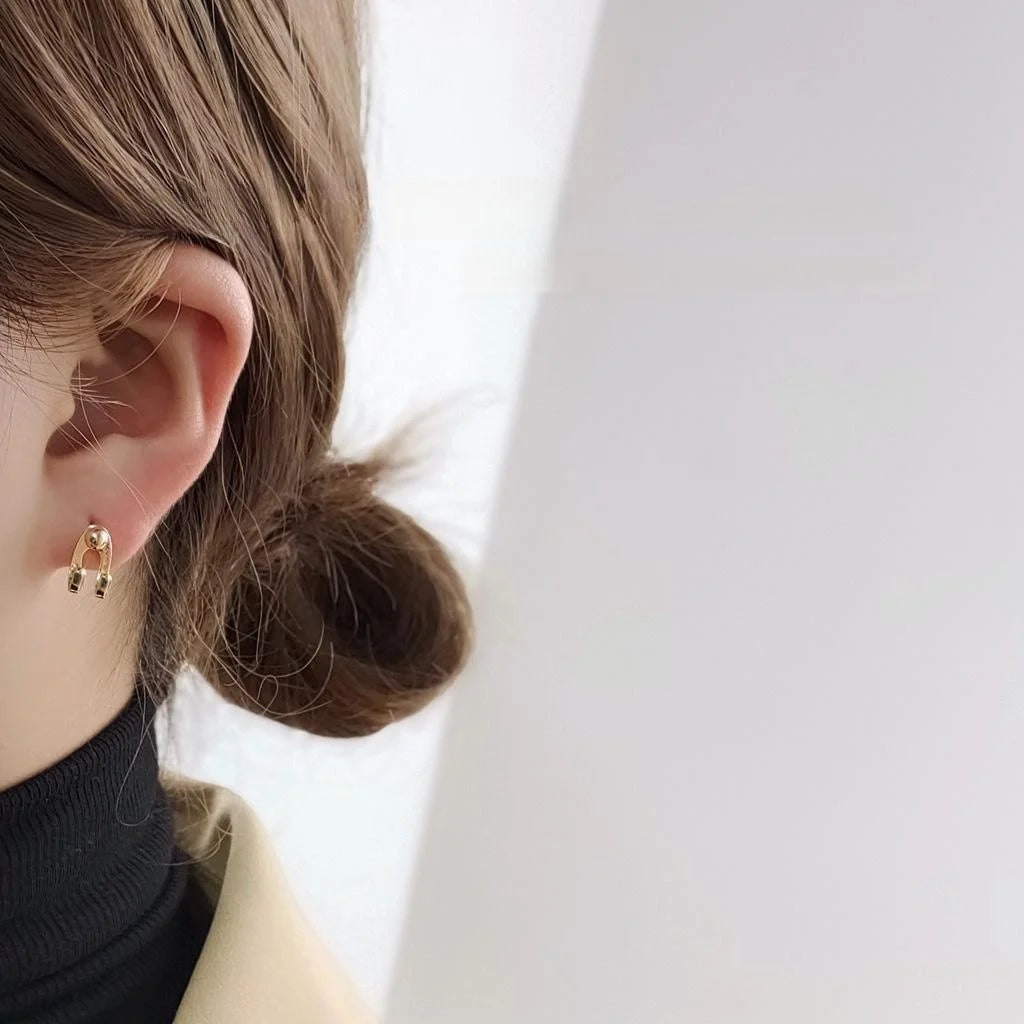 Real Gold Plated Alloy Geometric Circle Line Drop Earrings Korean Casual Minimalist
