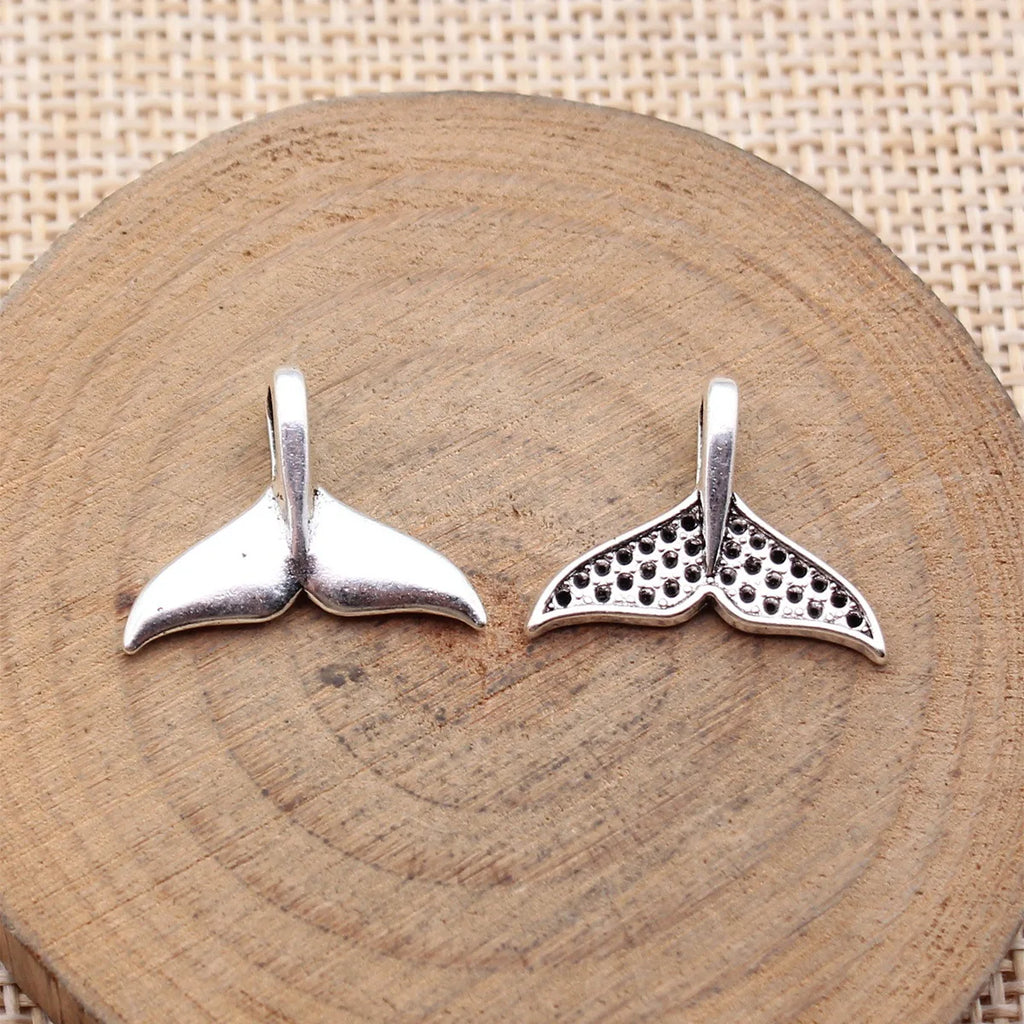 19x15mm 1.2g Antique Silver Tone Zinc Alloy Fish Tail Charm Pendant for Mermaid Theme DIY Jewelry