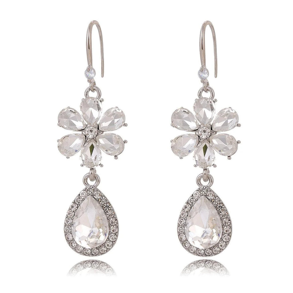 Luxury Rose Gold Alloy Crystal Flower Teardrop Dangle Earrings With Rhinestones For Wedding Party