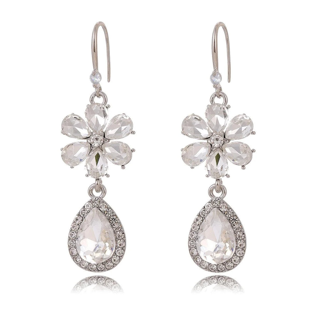 Luxury Rose Gold Alloy Crystal Flower Teardrop Dangle Earrings With Rhinestones For Wedding Party
