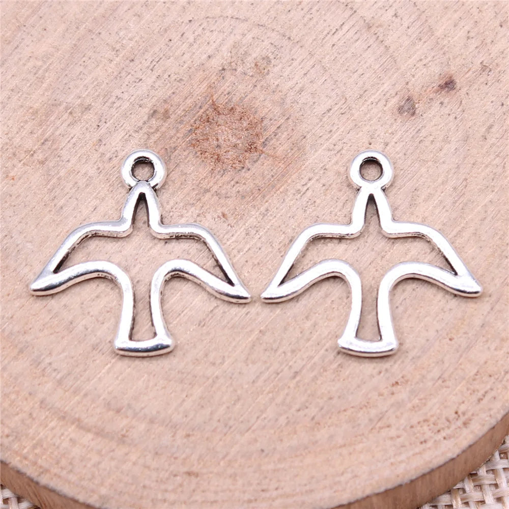 18x18mm 0.56g Antique Silver Zinc Alloy Hollow Peace Dove Charm Pendant for DIY Jewelry Making