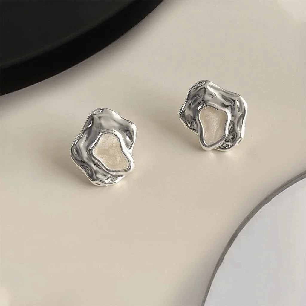 Irregular Geometric Alloy Stud Earrings, Niche Designer Sweet Cool Minimalist Ear Jewelry