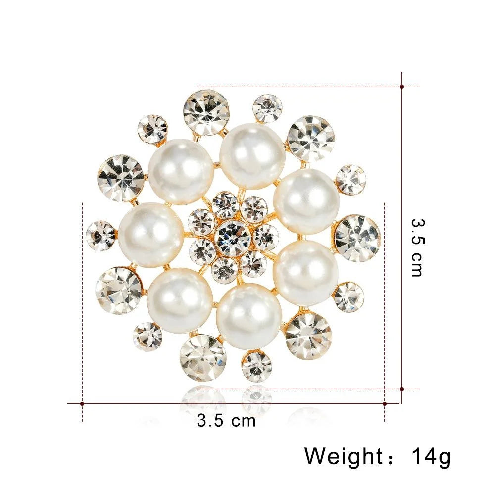 Elegant Pearl And Rhinestone Flower Brooch, Silver Alloy Lapel Pin Corsage For Shirt Suit Accessory
