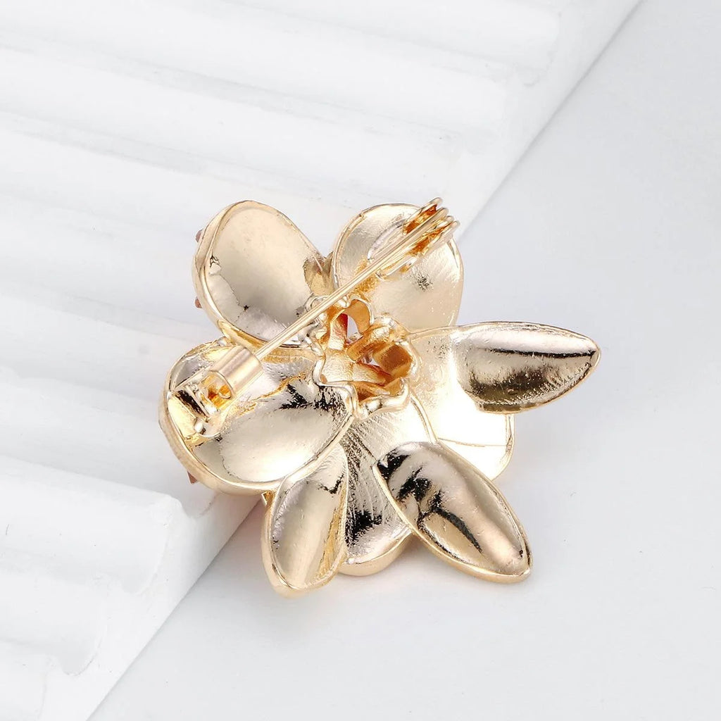 Elegant Korean Style Peony Flower Brooch With Pearl Beads Rhinestone Enamel Leaves Lapel Pin Suit Corsage Gift