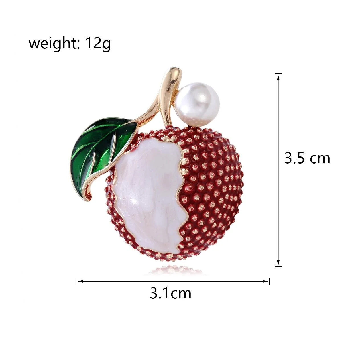Cute Enamel Lychee Fruit Brooch With Pearl Accent Alloy Rhinestone Lapel Pin Corsage Suit Bag Accessory Gift