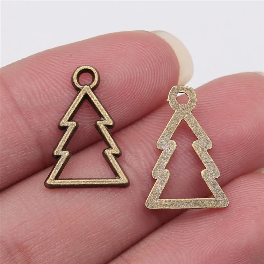 17x12mm 0.5g Multicolor Zinc Alloy Hollow Christmas Tree Pine Tree Charm Pendant for DIY Jewelry