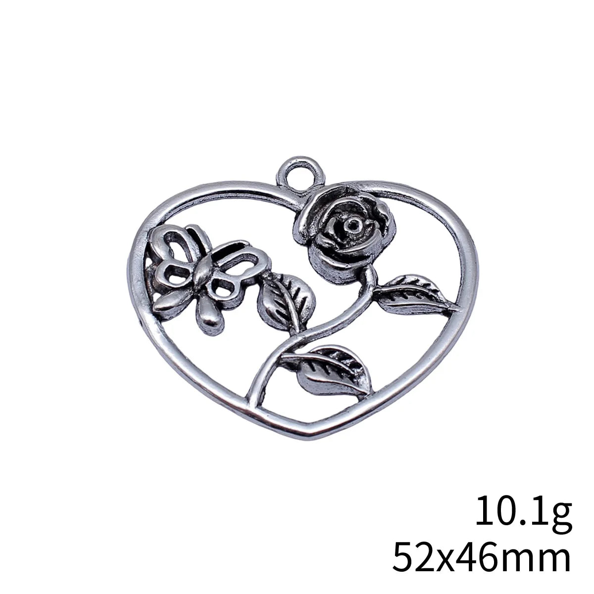 52x46mm 10.1g Antique Silver Zinc Alloy Butterfly Flower Heart Charm Pendant for DIY Jewelry Making