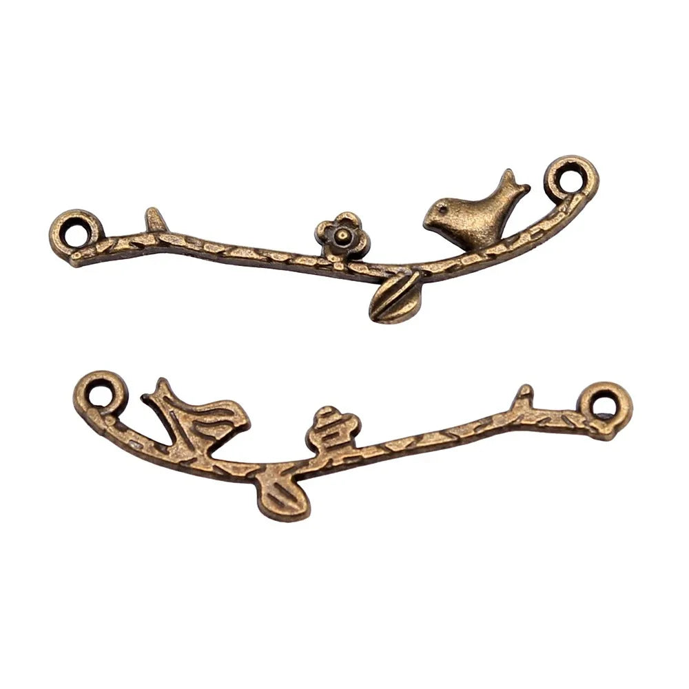 39x8mm 1.2g Multicolor Zinc Alloy Bird on Flower Branch Connector Charm for Bracelet Making